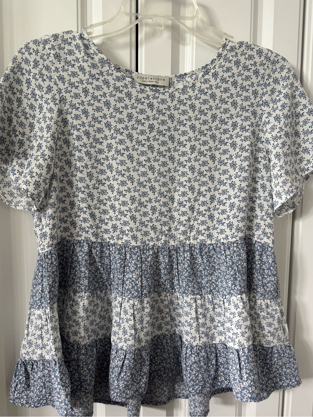 Paper Crane Blue and White Floral Tiered Tunic